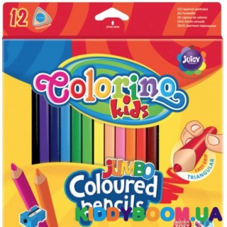 Карандаши цветные треугольные JUMBO (12 цветов) с точилкой Colorino 15530PTR