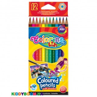 Карандаши цветные акварельные с кисточкой Colorino 33039PTR, 12 цветов