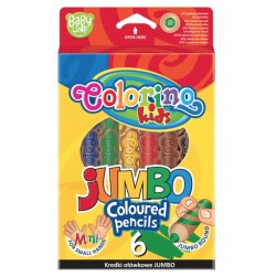 Карандаши цветные круглые JUMBO натуральная древесина 6 цветов с точилкой Colorino 33121PTR