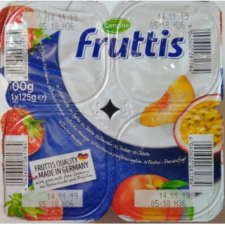 Йогурт Fruttis Клубника и Персик-Маракуя (5,8%), 4х125гр