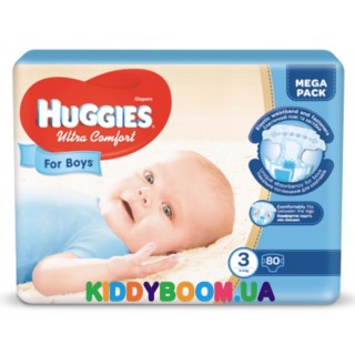 Подгузники для мальчика Huggies Ultra Comfort 3 (5-9 кг) 80 шт. 