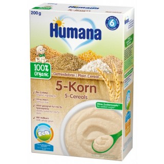 Безмолочная каша цельнозерновая Humana Plain Cereal 5-Cereals 5 злаков 200 г