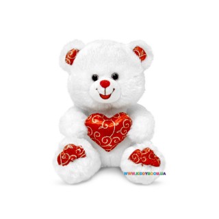 Медвежонок белый блестящий с сердцем музыкальный Lava LF1060