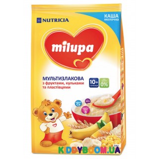 Каша молочная Milupa мультизлаковая с фруктами, хлопьями и шариками 210 гр