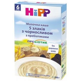 Молочная каша «5 злаков с черносливом» с пребиотиками (с 6 мес.) 250 гр Hipp