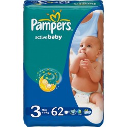 Подгузники Pampers Active Baby 3 midi  (4-9 кг) 62 шт