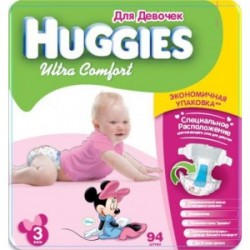 Подгузники для девочки Huggies Ultra Comfort 3 (5-9 кг) 94 шт.