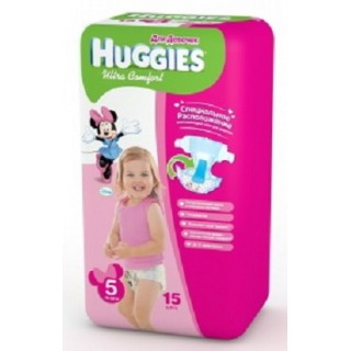 Подгузники для девочки Huggies Ultra Comfort 5 (12-22 кг) 15 шт.