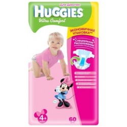 Подгузник для девочки Huggies Ultra Comfort 4+ (10-16 кг) 60 шт.
