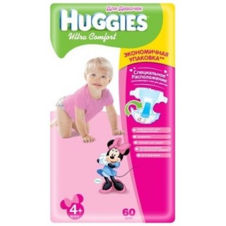 Подгузник для девочки Huggies Ultra Comfort 4+ (10-16 кг) 60 шт.