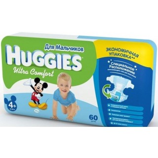 Подгузник для мальчика Huggies Ultra Comfort 4+ (10-16 кг) 60 шт.