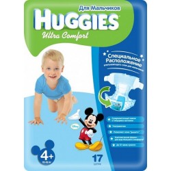Подгузники для мальчика Huggies Ultra Comfort 4+ (10-16 кг) 17 шт.