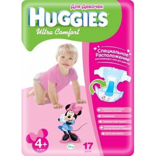 Подгузники для девочки Huggies Ultra Comfort 4+ (10-16 кг) 17 шт.