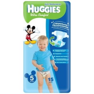 Подгузники для мальчика Huggies Ultra Comfort 5 (12-22 кг) 15 шт.