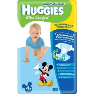 Подгузники для мальчика Huggies Ultra Comfort 4+ (10-16 кг) 68 шт.