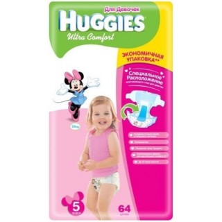 Подгузники для девочки Huggies Ultra Comfort 5 (12-22 кг) 64 шт.