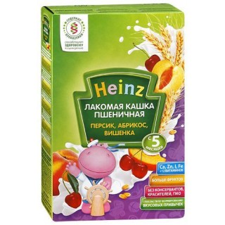 Каша молочная Heinz пшеничная абрикос,персик,вишня (с 5 мес.) 200 гр.