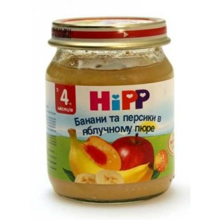 Пюре Hipp Бананы и персики в яблочном пюре (с 4 мес.) 125 гр.
