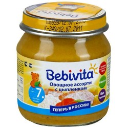 Пюре Bebivita Овощное ассорти с цыпленком (с 7 мес.) 100 гр.