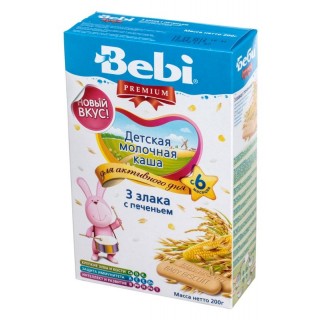Каша молочная Bebi 3 злака с печеньем (с 6 мес.) 200 гр.