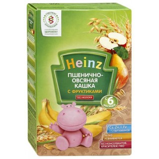 Каша безмолочная Heinz пшенично-овсяная с фруктами (с 6 мес.) 200 гр.